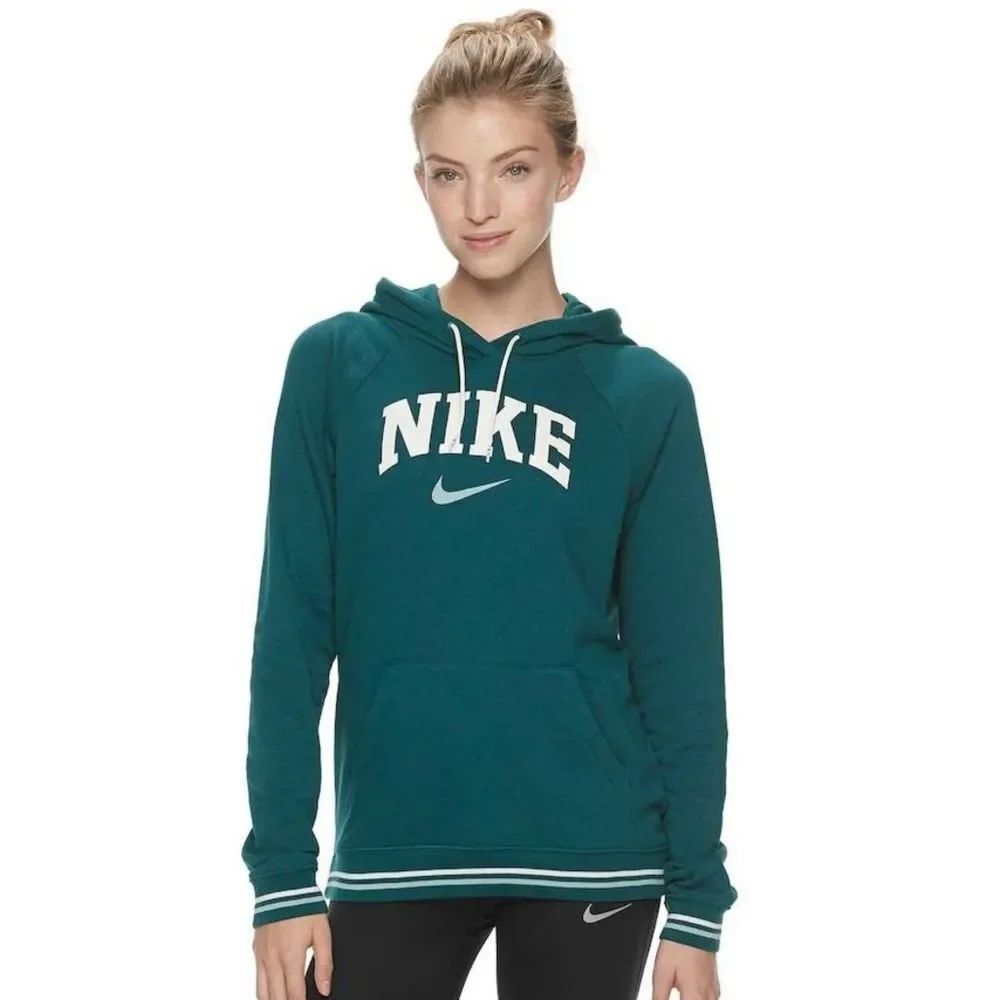 New! NIKE Sportswear Old School Varsity Fleece Hoodie Green Size XS